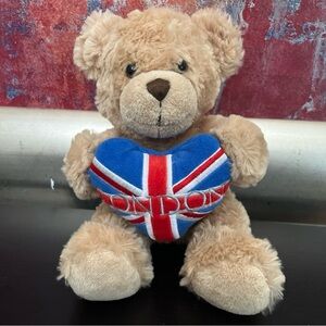 Keel Toys Tan Teddy Bear w/ London England  plush Heart toy  9”